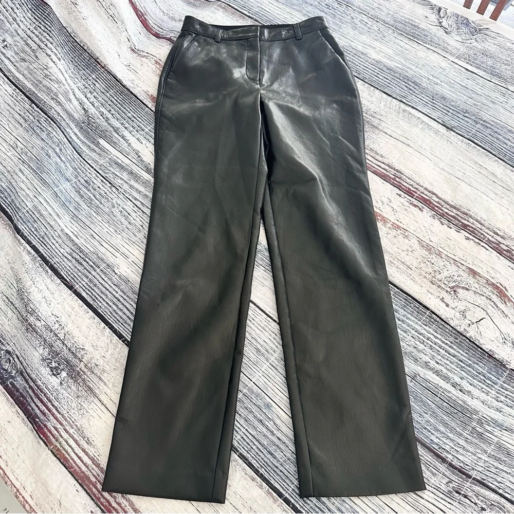 Babaton Black Vegan Leather Straight Leg Pants